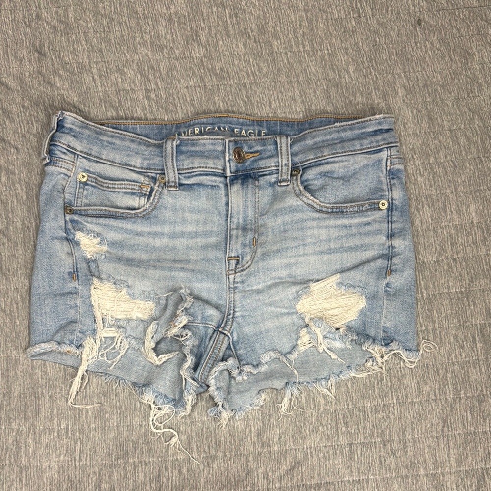 American Eagle Outfitters Next Level Stretch Blue Distressed Jean Shorts